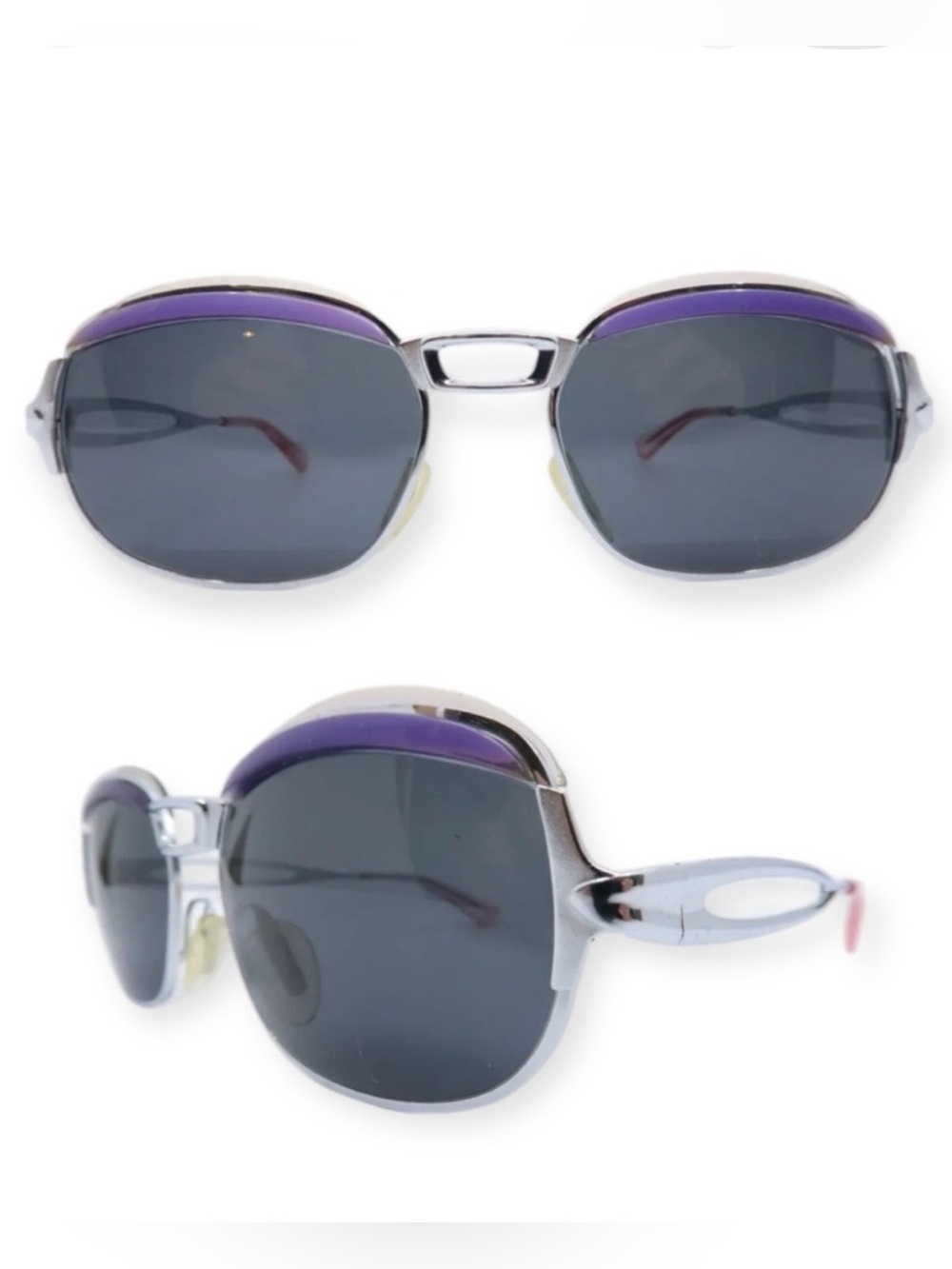 Vintage 1970s Viennaline Steel Sunglasses with‎ Purple Brows, Made in Austria
